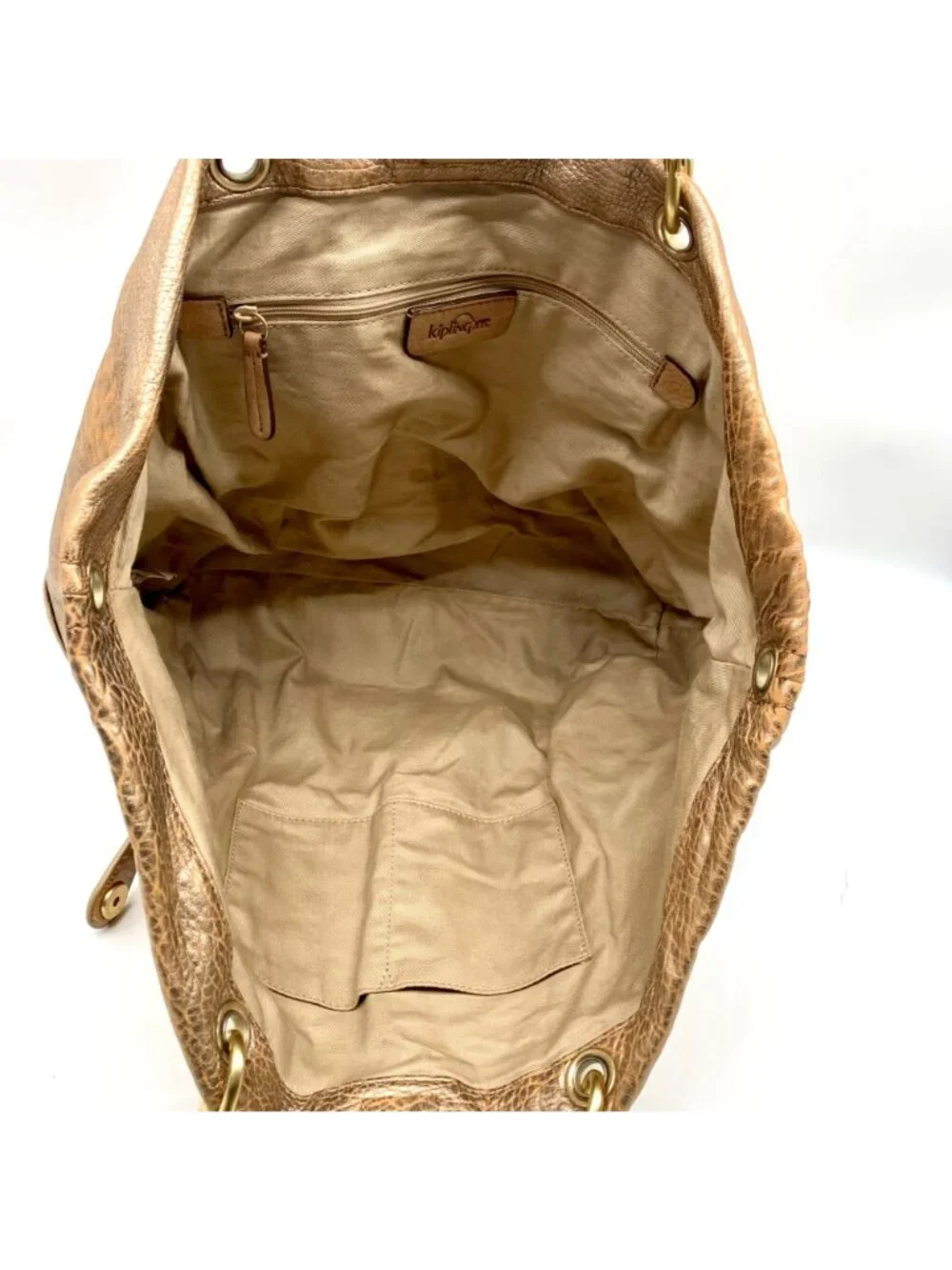 Kipling Metallic Gold Leather Celia Shopper Hobo